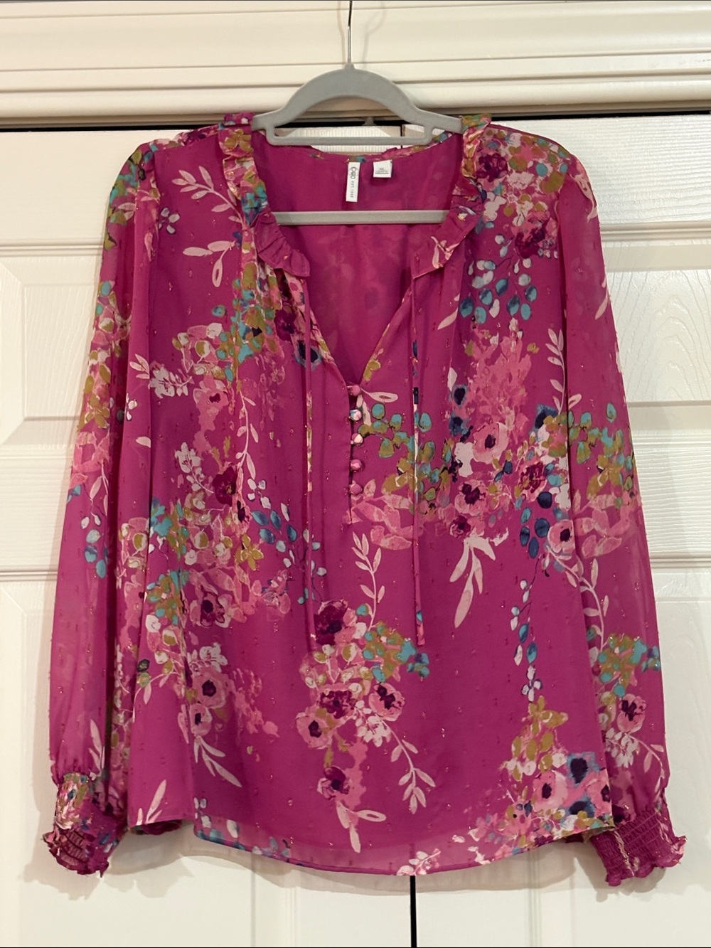 Fabulous Floral Ruffle Tie-Neck Blouse❤️